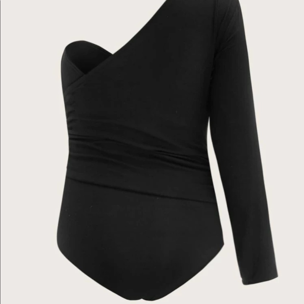 Plus Size One Shoulder Wrap Ruched Bodysuit - Picture 2 of 6